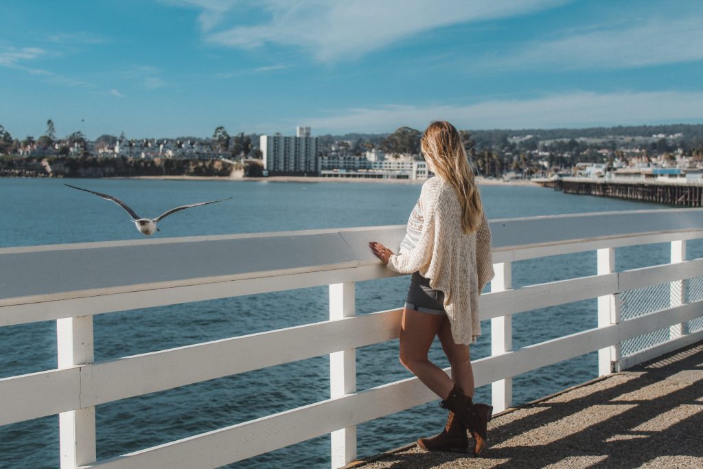 Standing on the Santa Cruz Wharf with a Seagull
