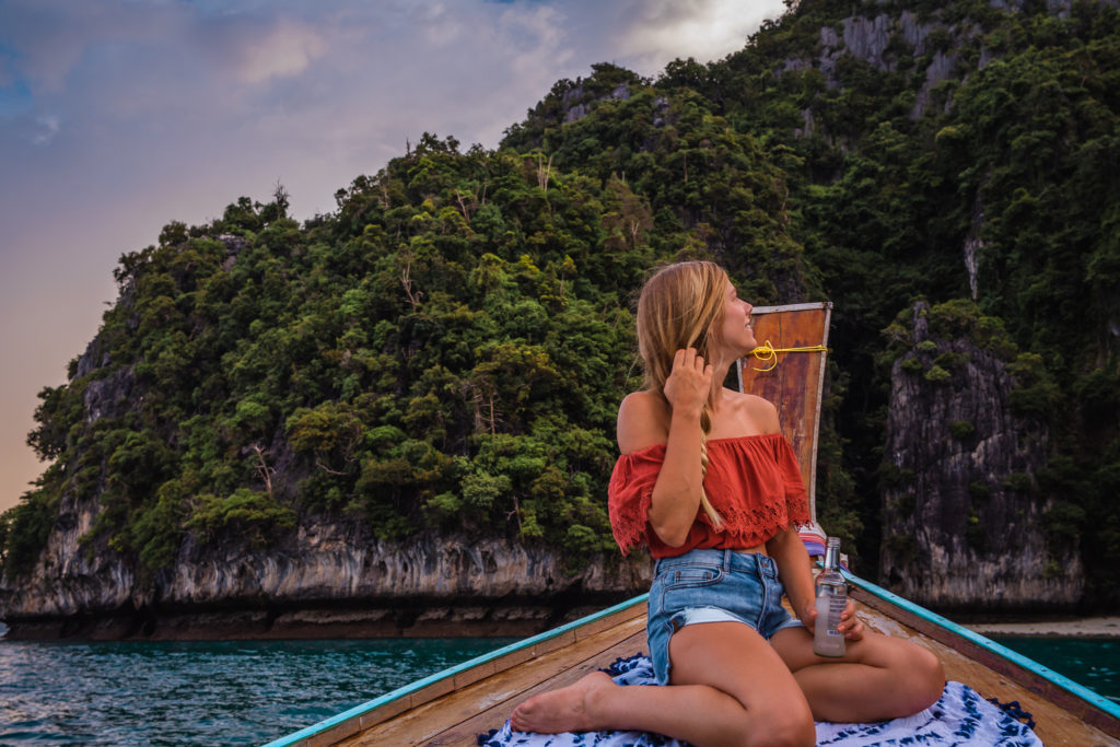 Golden hour on a boat on the Phi Phi Islands