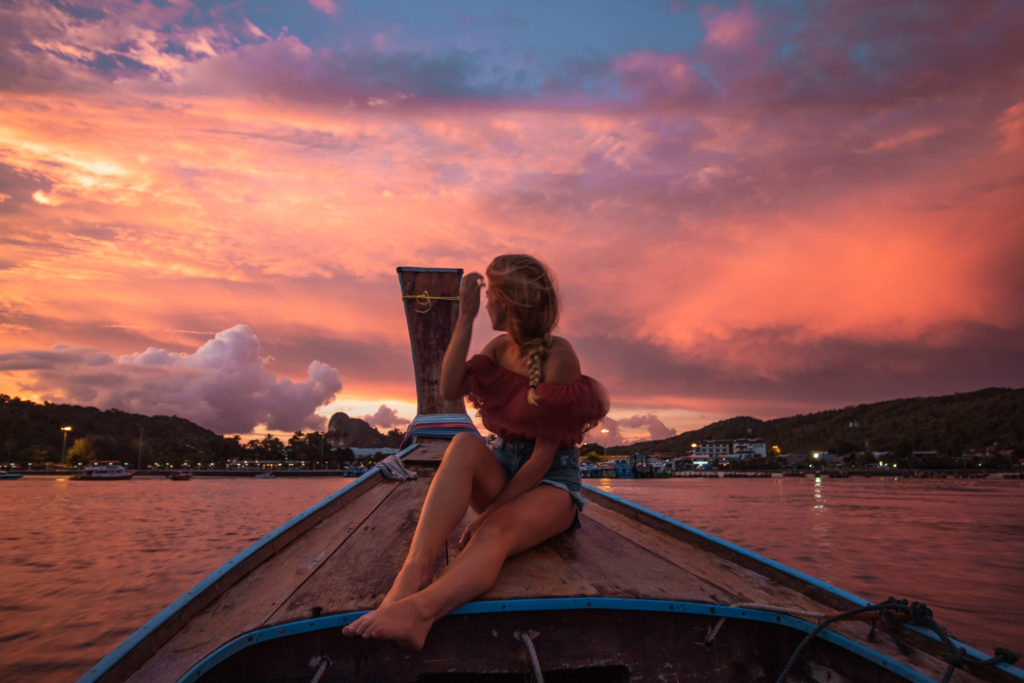 Sunset on a boat in the Phi Phi Islands, Thailand