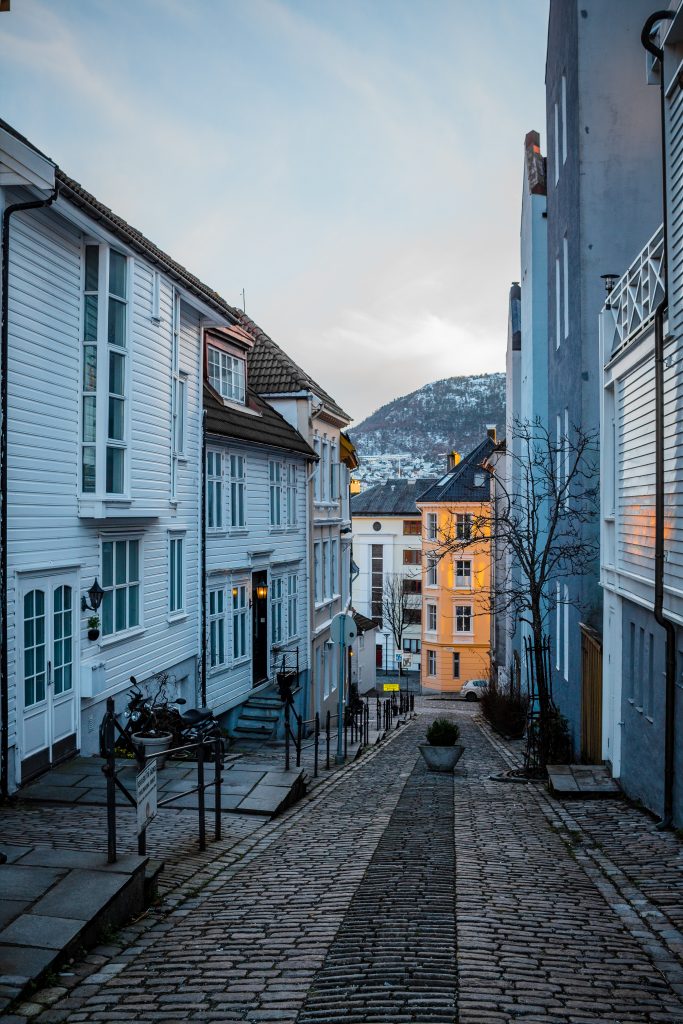 Cobblestone street in Bergen