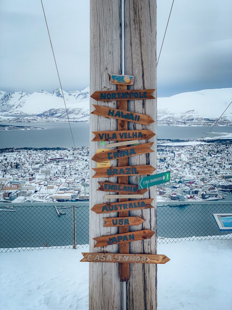 Sign at the top of Tromso mountain