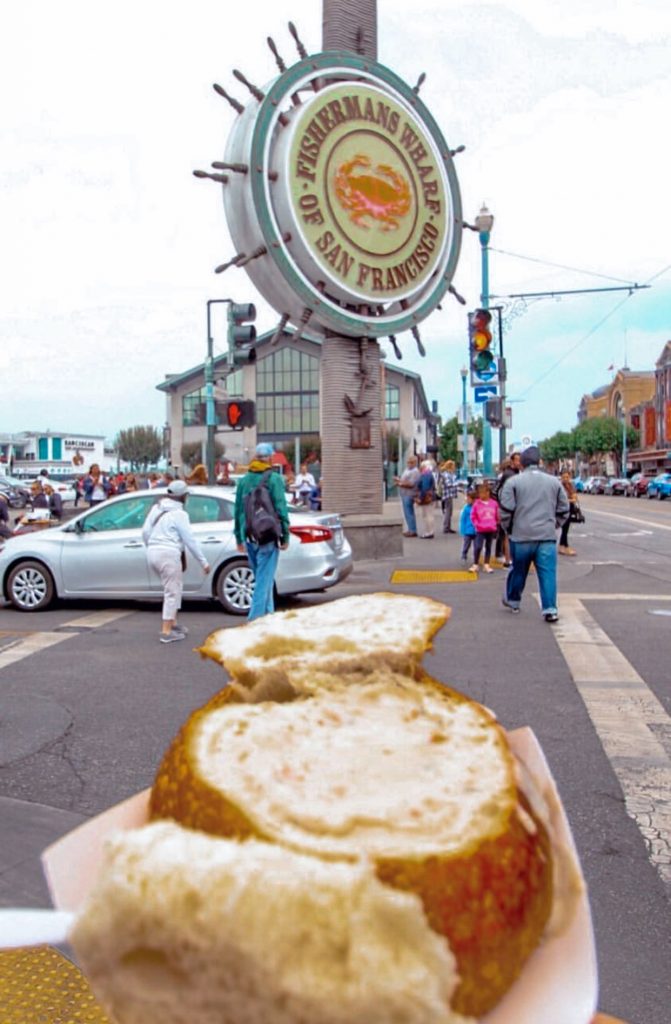 Clam chowder in a SF bread bowl