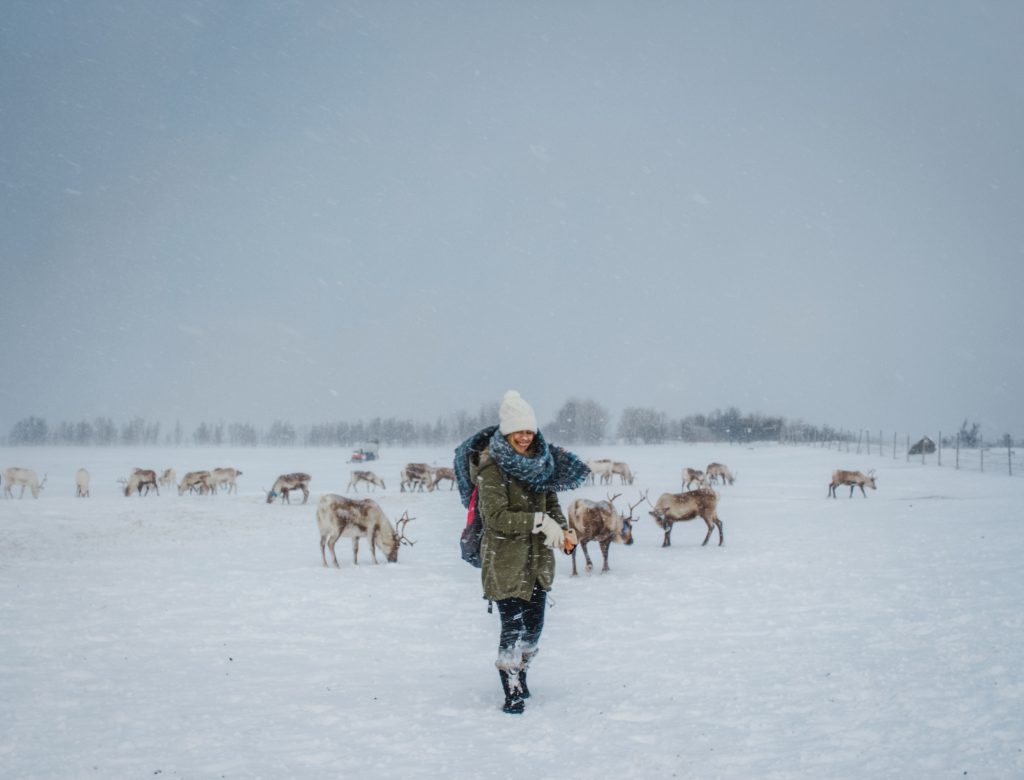 Me out in a field of snow with the reindeer