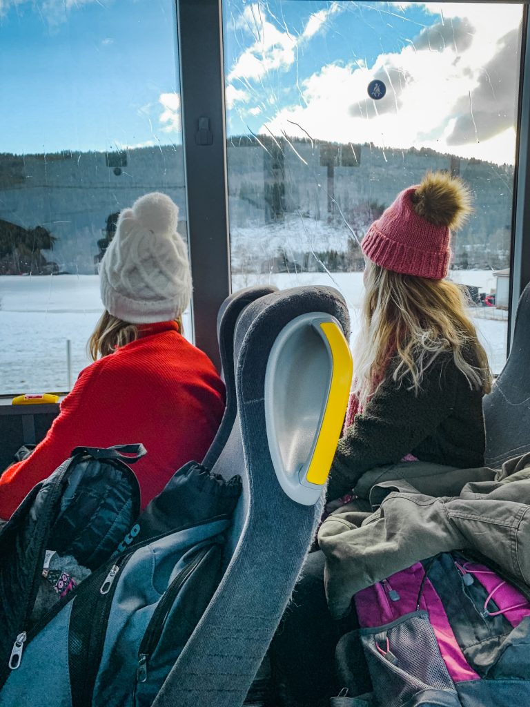 Cam and I riding the bus in Norway