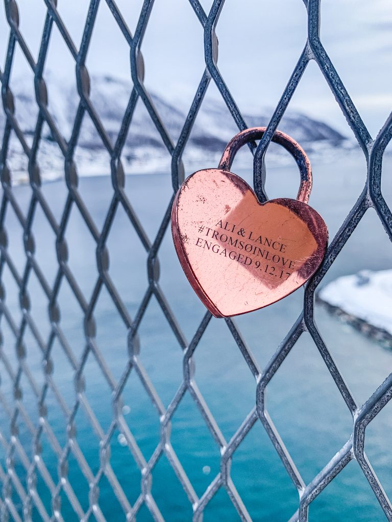 Love locks on Tromso's bridge
