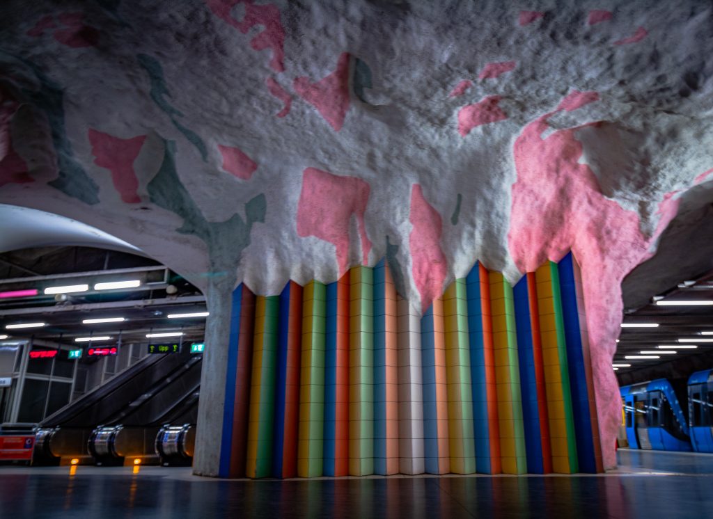 Rainbow art in Stockholm's Subway