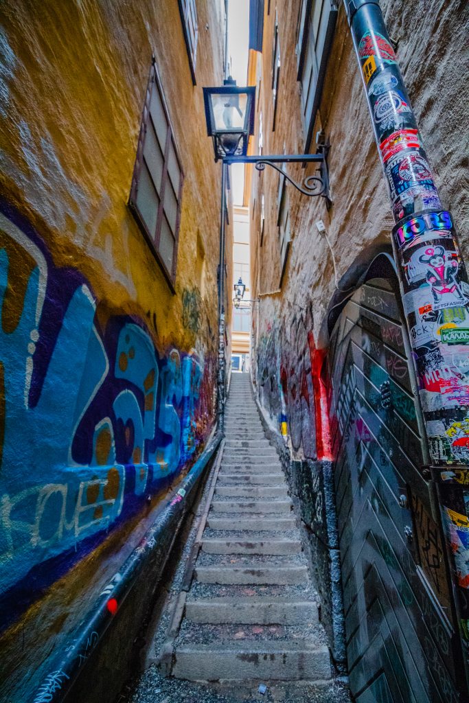 Narrow staircase road in Stockholm Gamla Stan