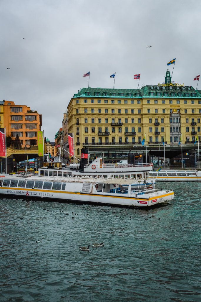 Ferry in front of the Grand Hotel in Stockholm