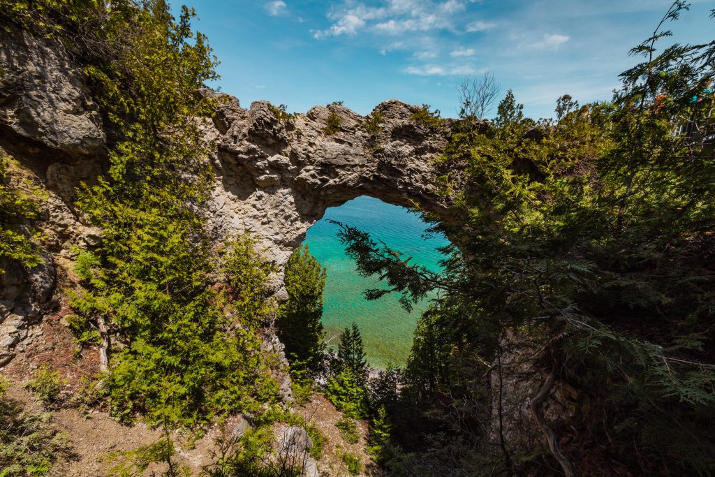 Arch Rock with views of Lake Huron through it
