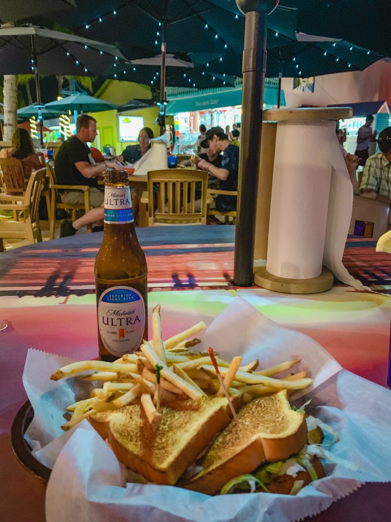 Tuna sandwich fries and a beer at Pete's Time Out