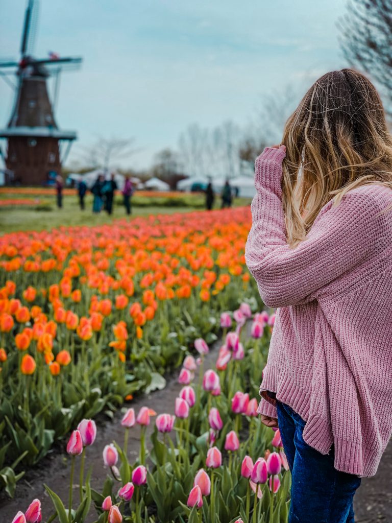 Me in front of the tulips gardens and the windmill