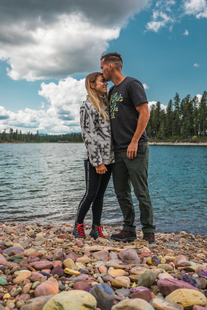 couple in front of echo lake, montana