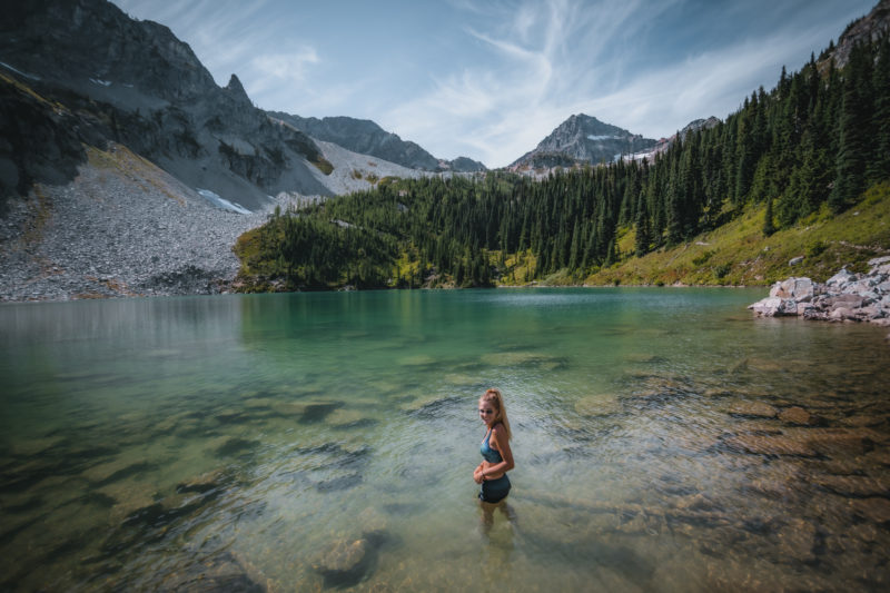 Swimming in Lewis Lake in North Cascades