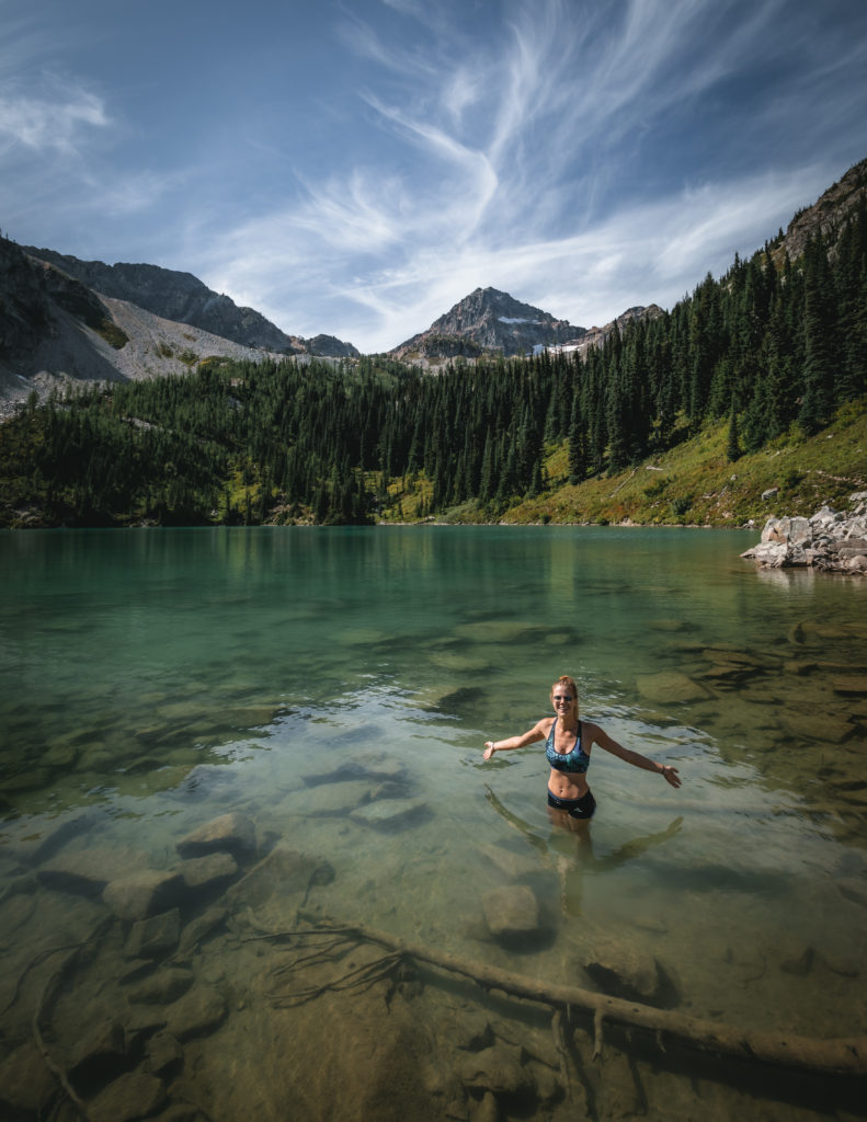 Swimming in Lewis Lake in the North Cascades