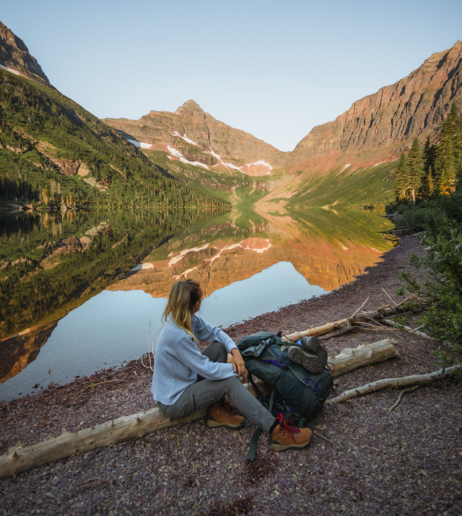 Sitting in Front of Upper Two Medicine Lake in Glacier NP